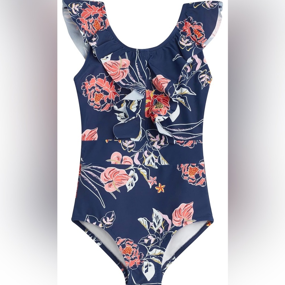 Kanu Surf Kids One-Piece Swimsuit Navy with Pink Floral